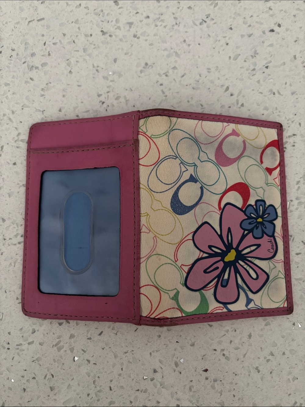 Rare Vintage Coach Multicolor Floral Signature Card Holder Wallet Case Pink Trim - Picture 3 of 13
